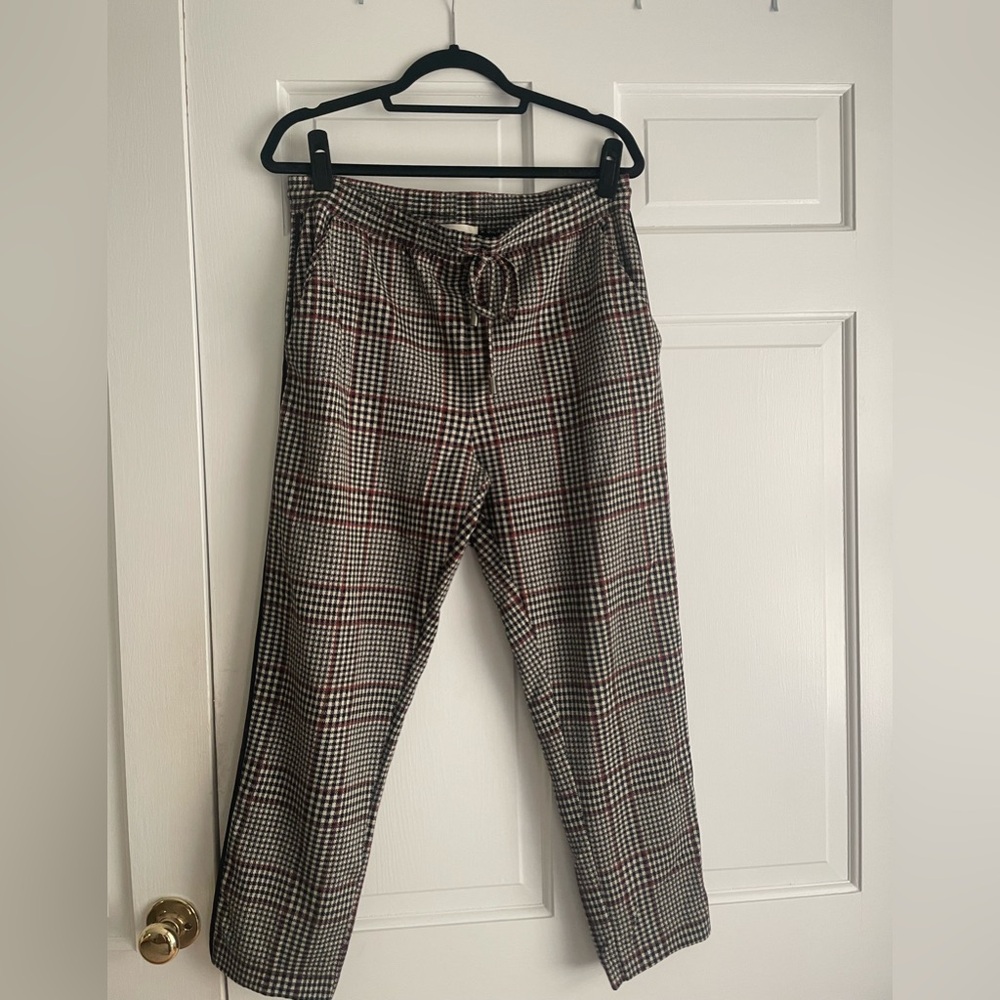 NEW Anthropologie women’s Plaid Drawstring Pants - Black, Brown & Red Sz M